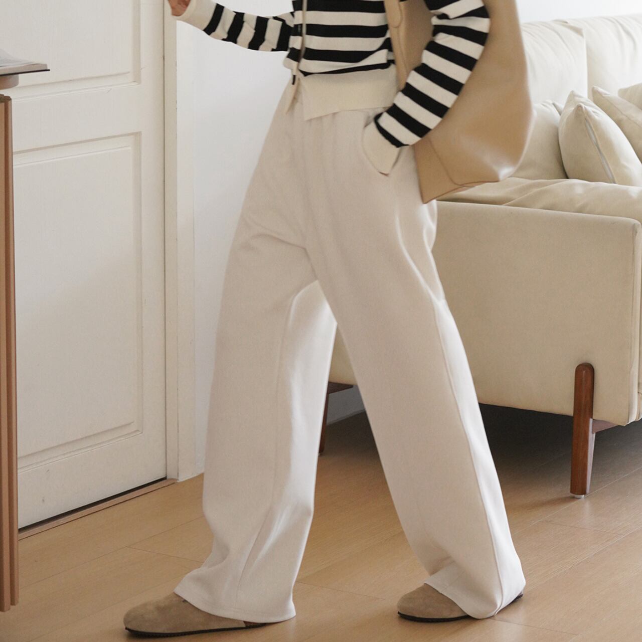 ワイドレッグカジュアルスウェットパンツ a0353