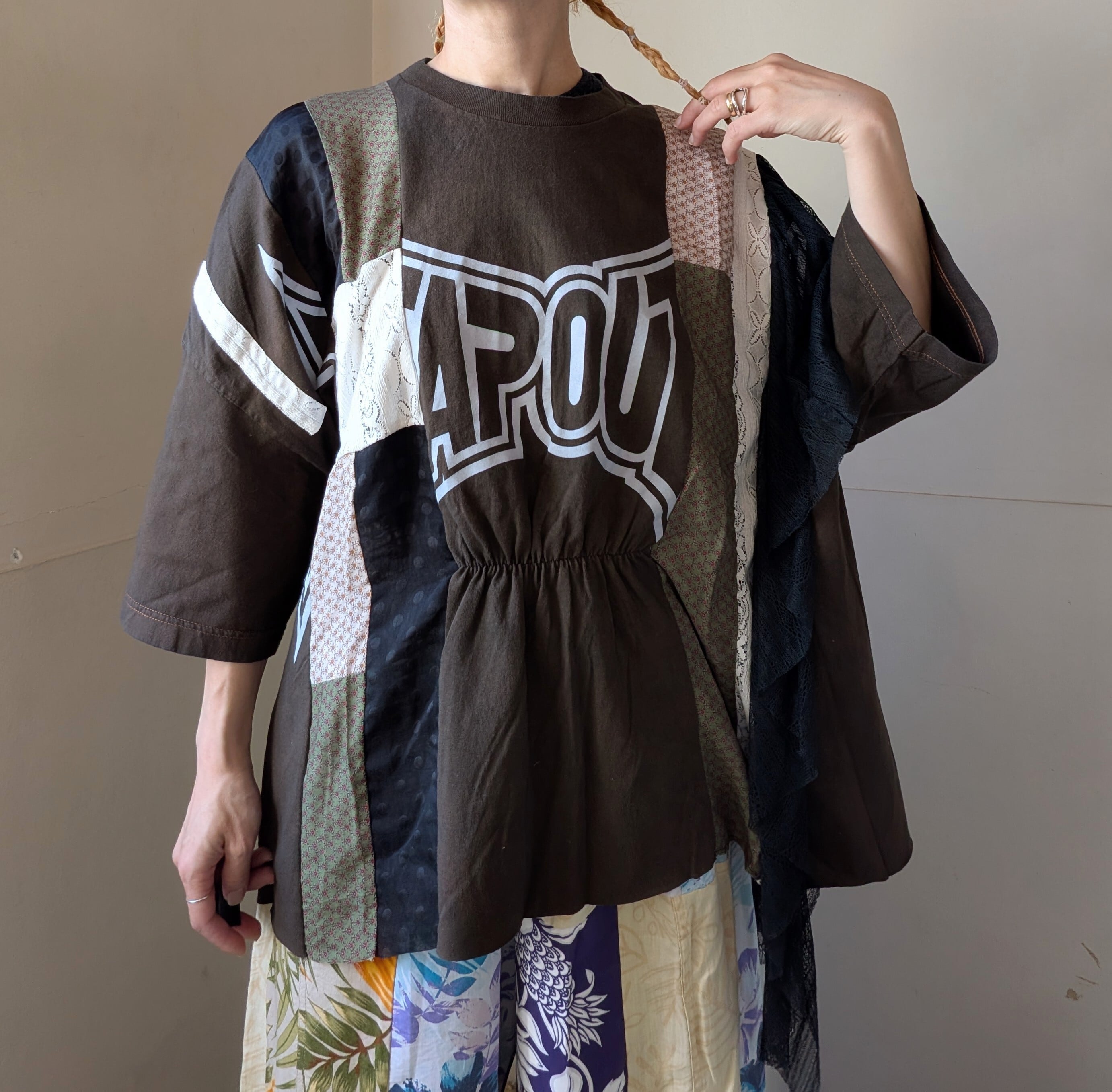 リハーズオールレースパッチワークタンクトップ REHERSALL ］リハーズオール / リメイク 一点物 / アシメレースTシャツ
