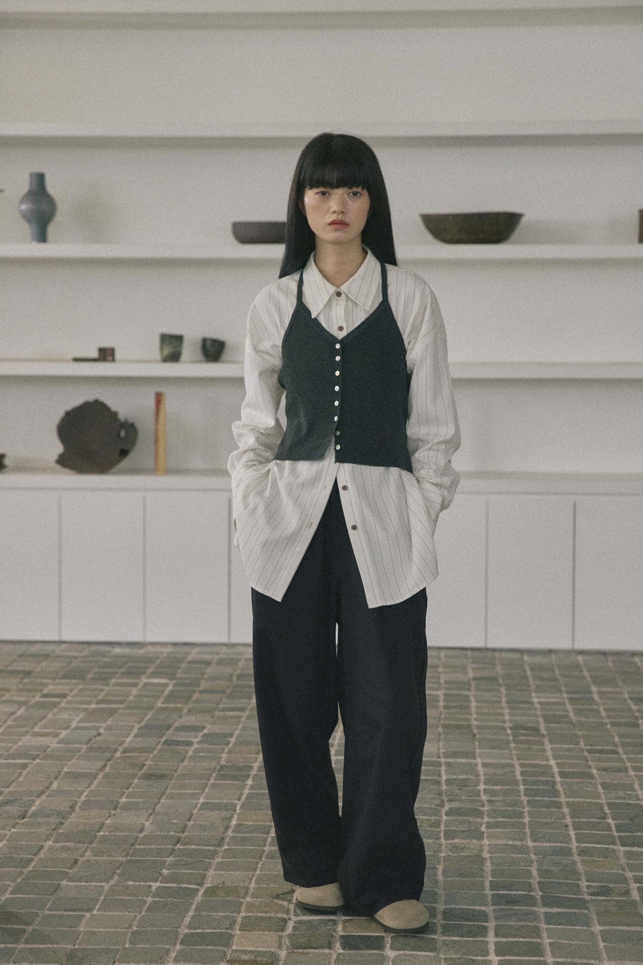 DU260714 Stripe Button Jacquard Shirt