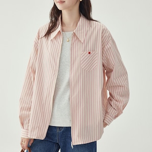 zip front striped shirt jacket