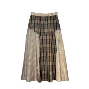 【最新作】MIXチェックパッチワークフレアースカート【264-5131】Mixed check patchwork flared skirt