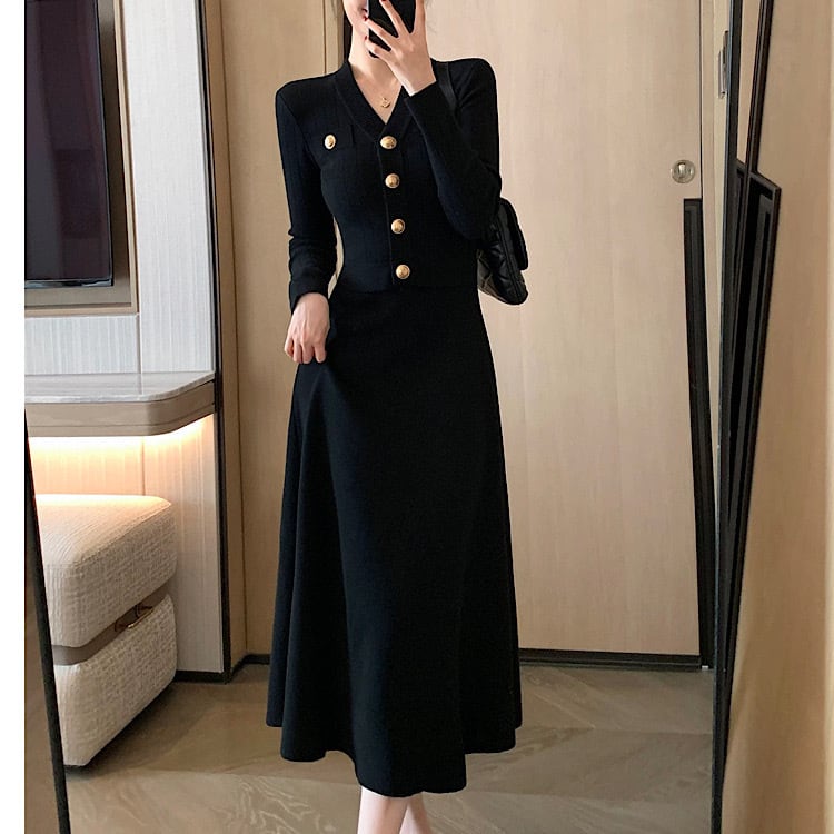 ブラックロングニットワンピース YH9646