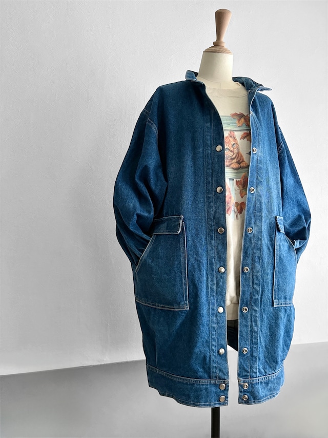80s Denim Stand Collar Balloon Coat