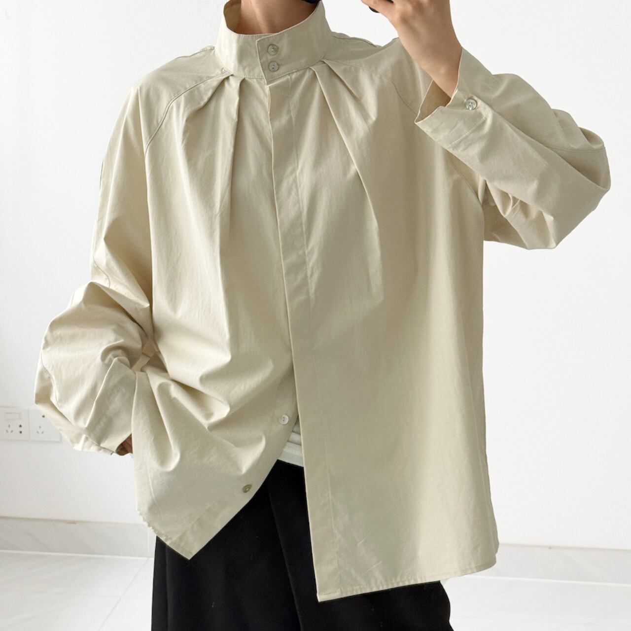 スタンドカラーロングスリーブシャツ 00086