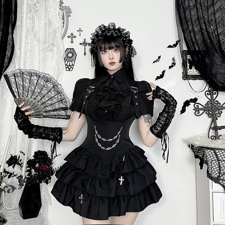 地雷系量産型サブカル系お洋服 サブカル 服 地雷系 通販 セットアップ 黒コーデ 闇かわいい ダーク