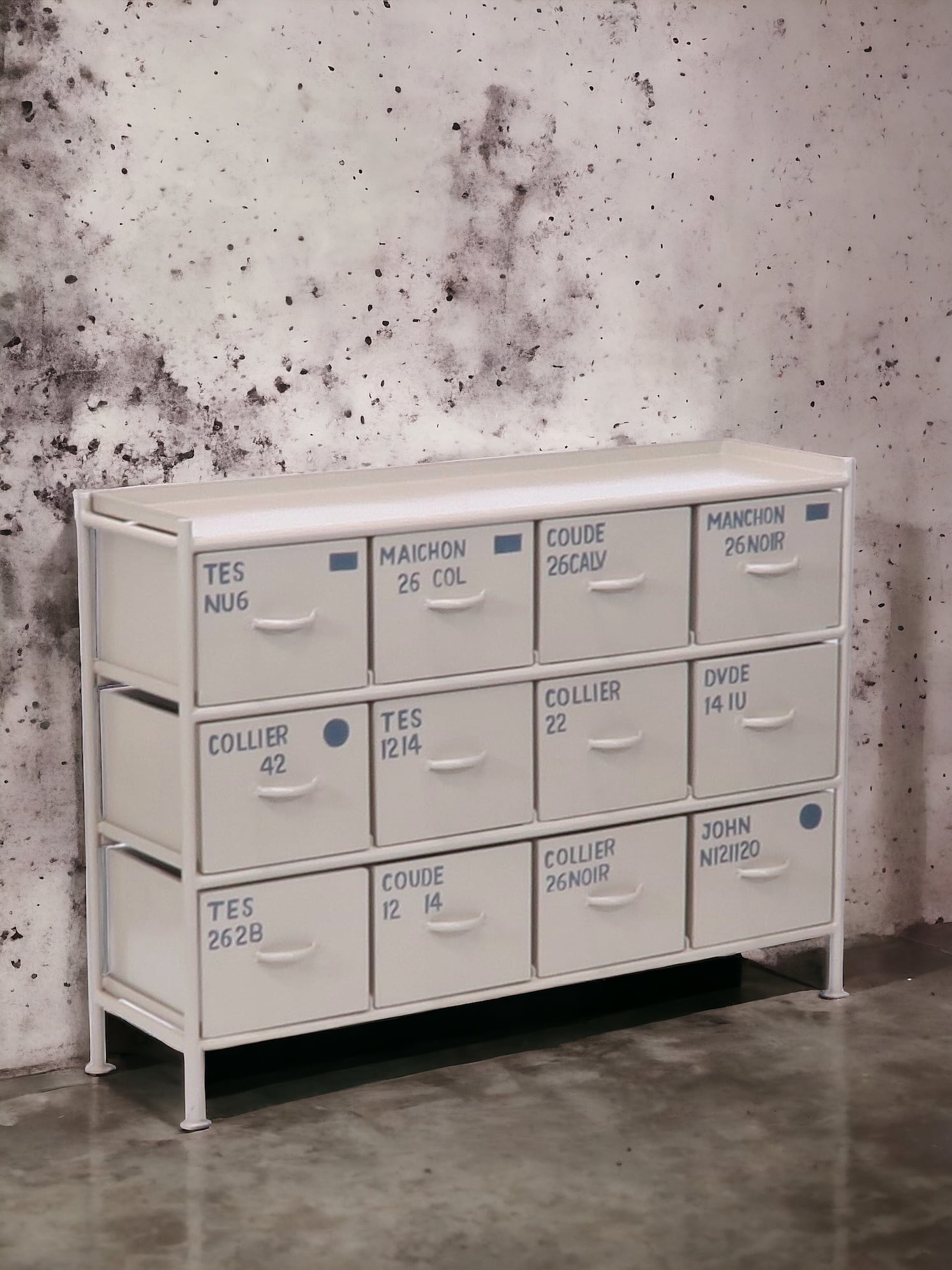 HORIZONTAL 12 DRAWERS CHEST - BEIGE / 横型 アイアンチェスト 12杯 