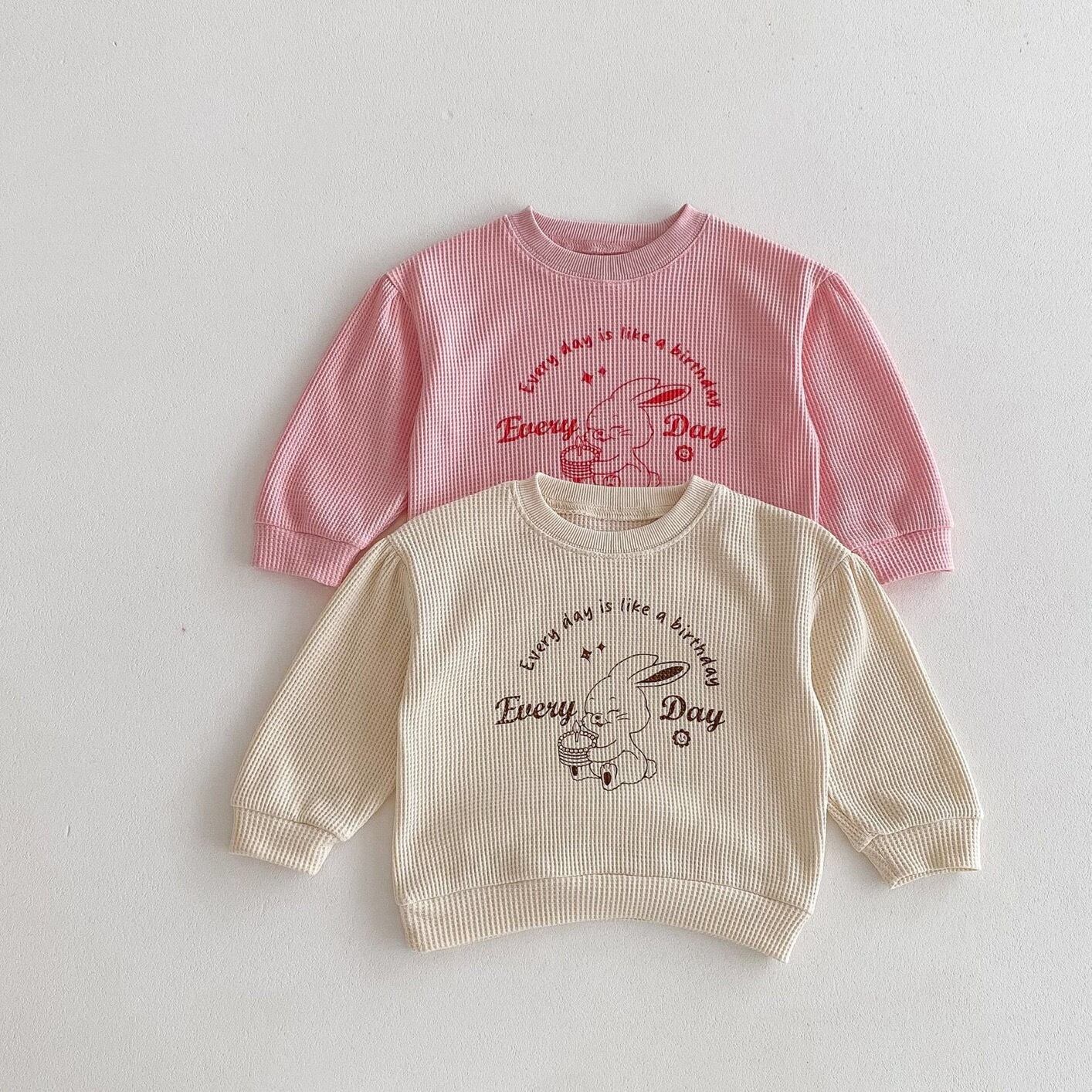 幼児キッズ女の子うさぎ長袖セットアップ ワッフルコットン かわいい春 