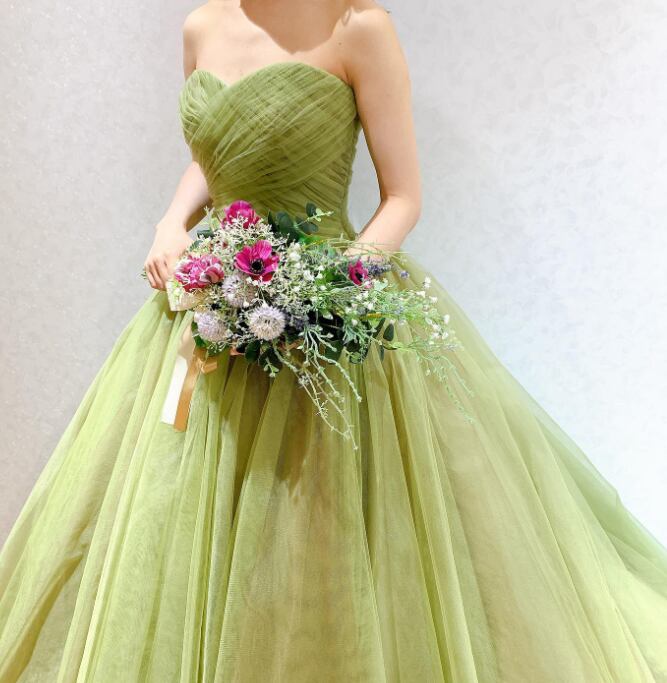 高品質 カラードレス パーティードレス 色直し お買得パニエ無料 プリンセスライン ベア トップ サッシュベルト Cinderelladress