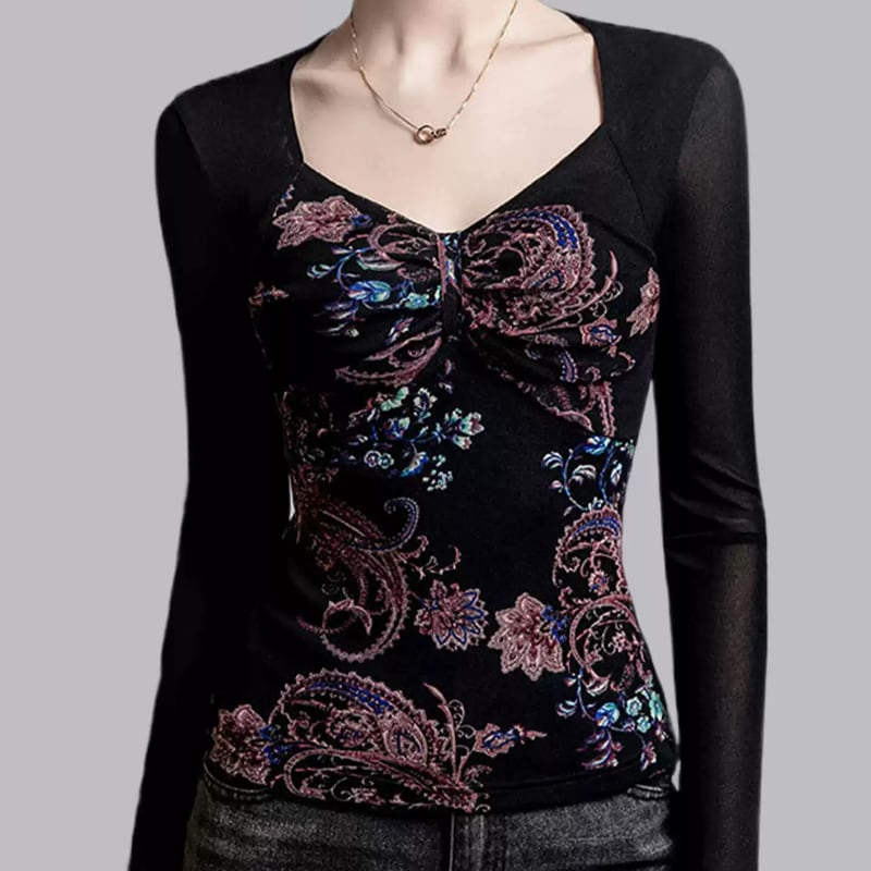 ペイズリーデザイン シアースリーブトップス ds1226