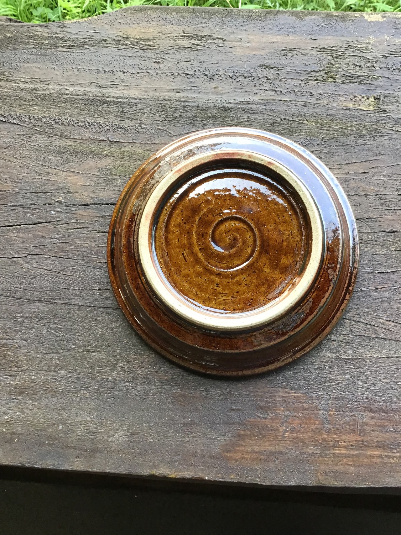 小代焼ふもと窯 六寸浅鉢 点打 飴