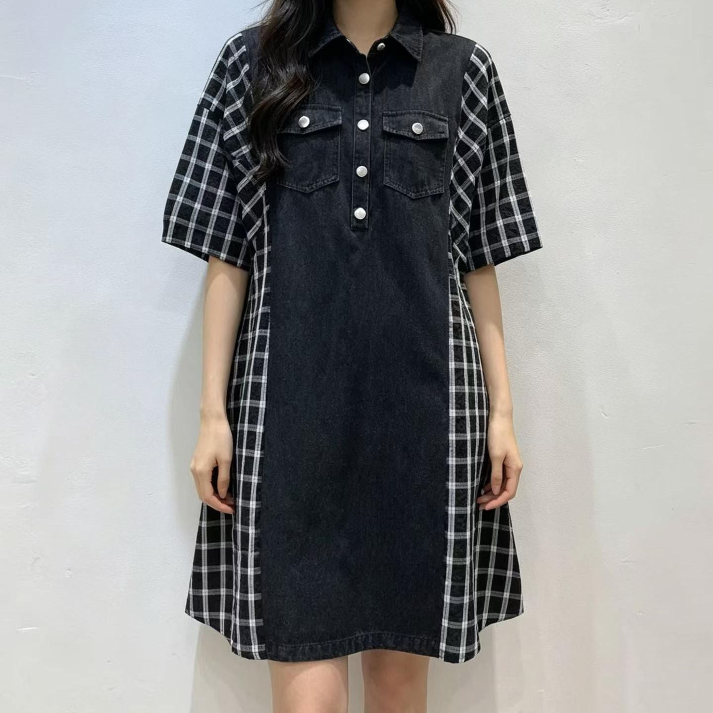 PANEL DENIM RELAXED MIDI SHIRT DRESS M-17801