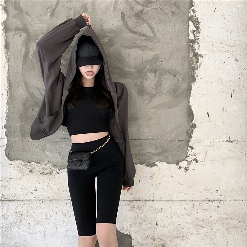 グレーのフード付きセーターの女性の秋と冬のルーズシックなオールマッチカーディガンジャケット2020新しいクロップドトップ ブラックストロベリース32659418114