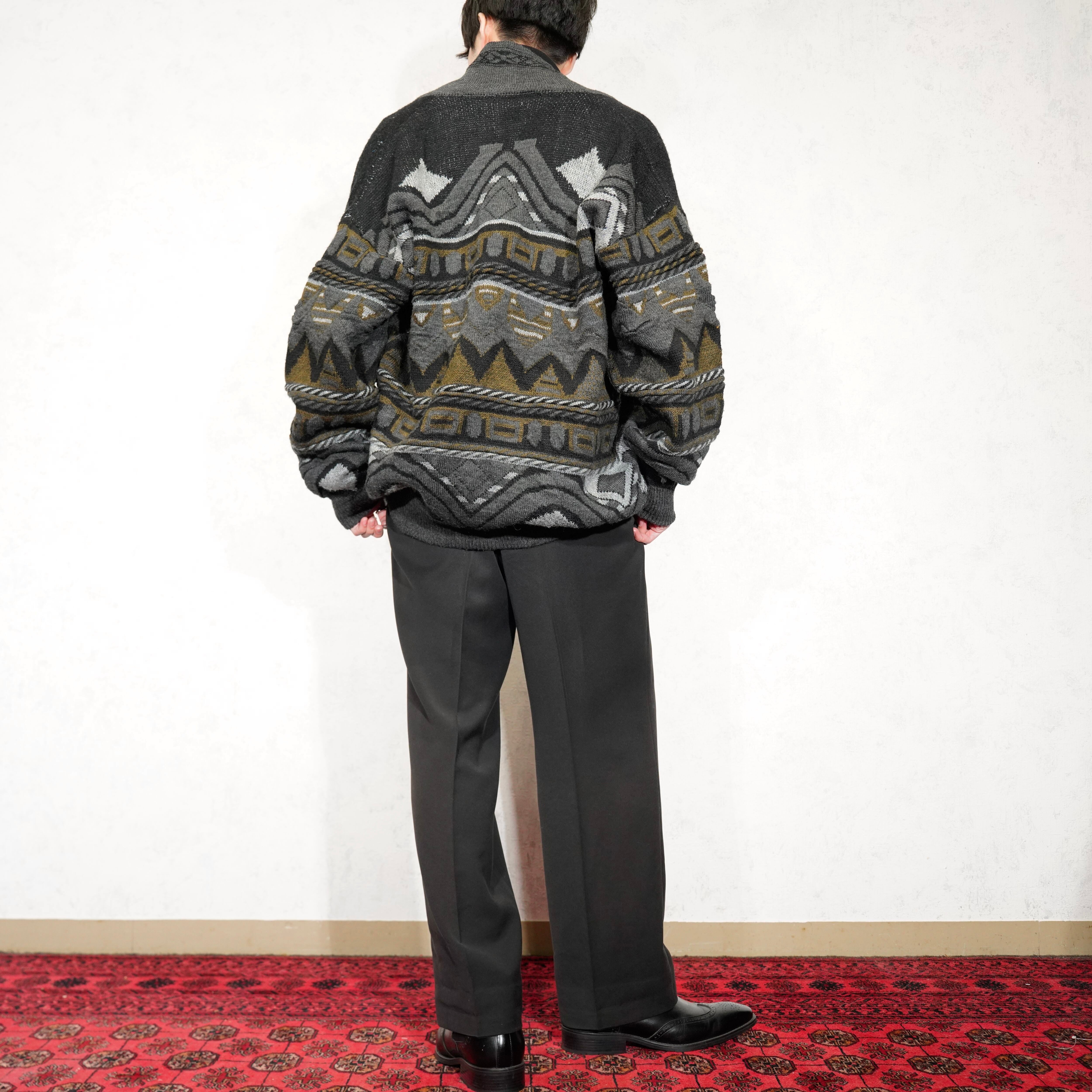 ニットブルゾン ニット VINTAGE 古着 総柄 デザイン 3D KNIT DESIGN 