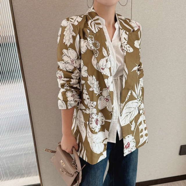 Floral Open Collar Jacket 01073