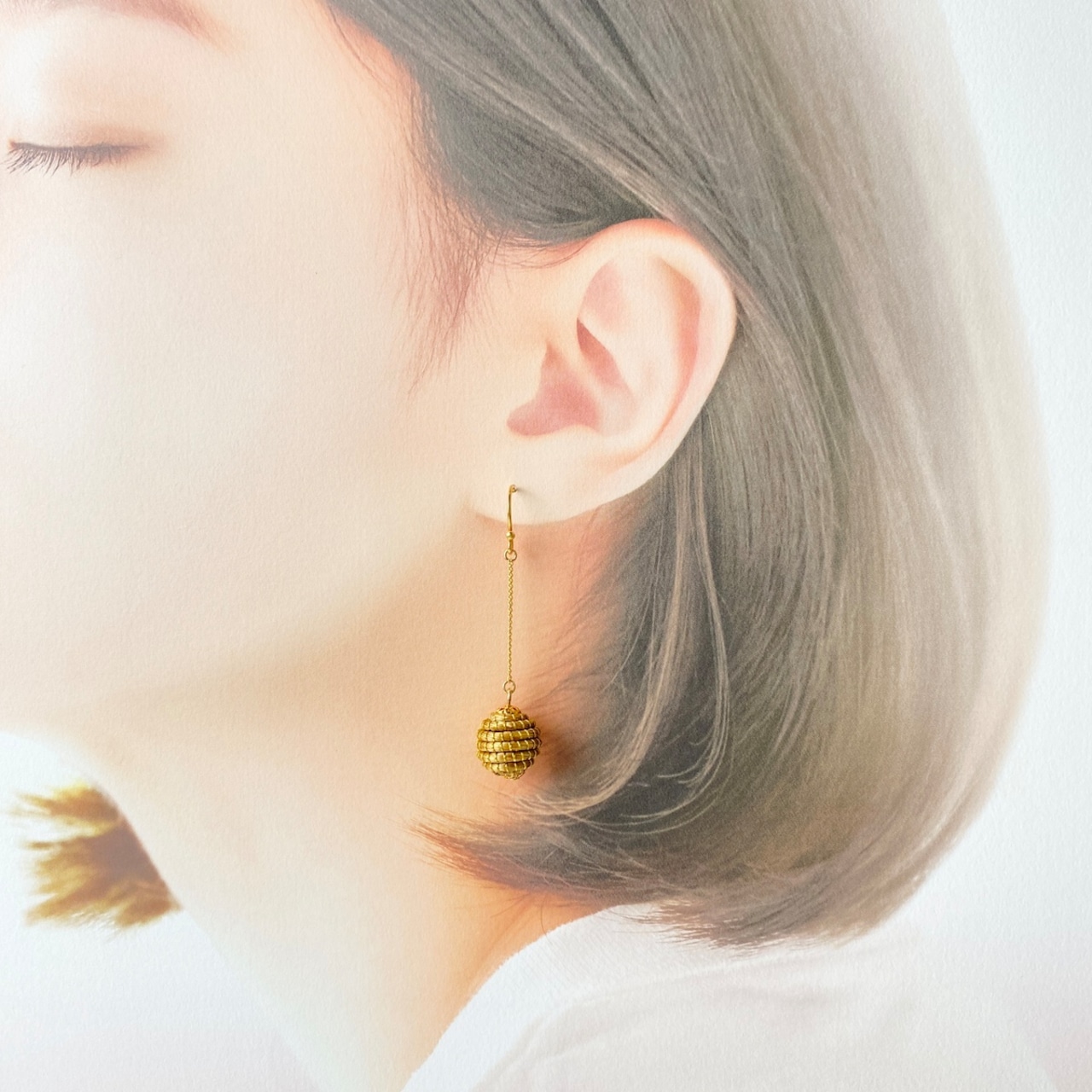 【ビオジュエリー】 黄金の草 カッピンドウラード ビオジュエリー ピアス&イヤリング スパイラルボール シングルチェーン ショート