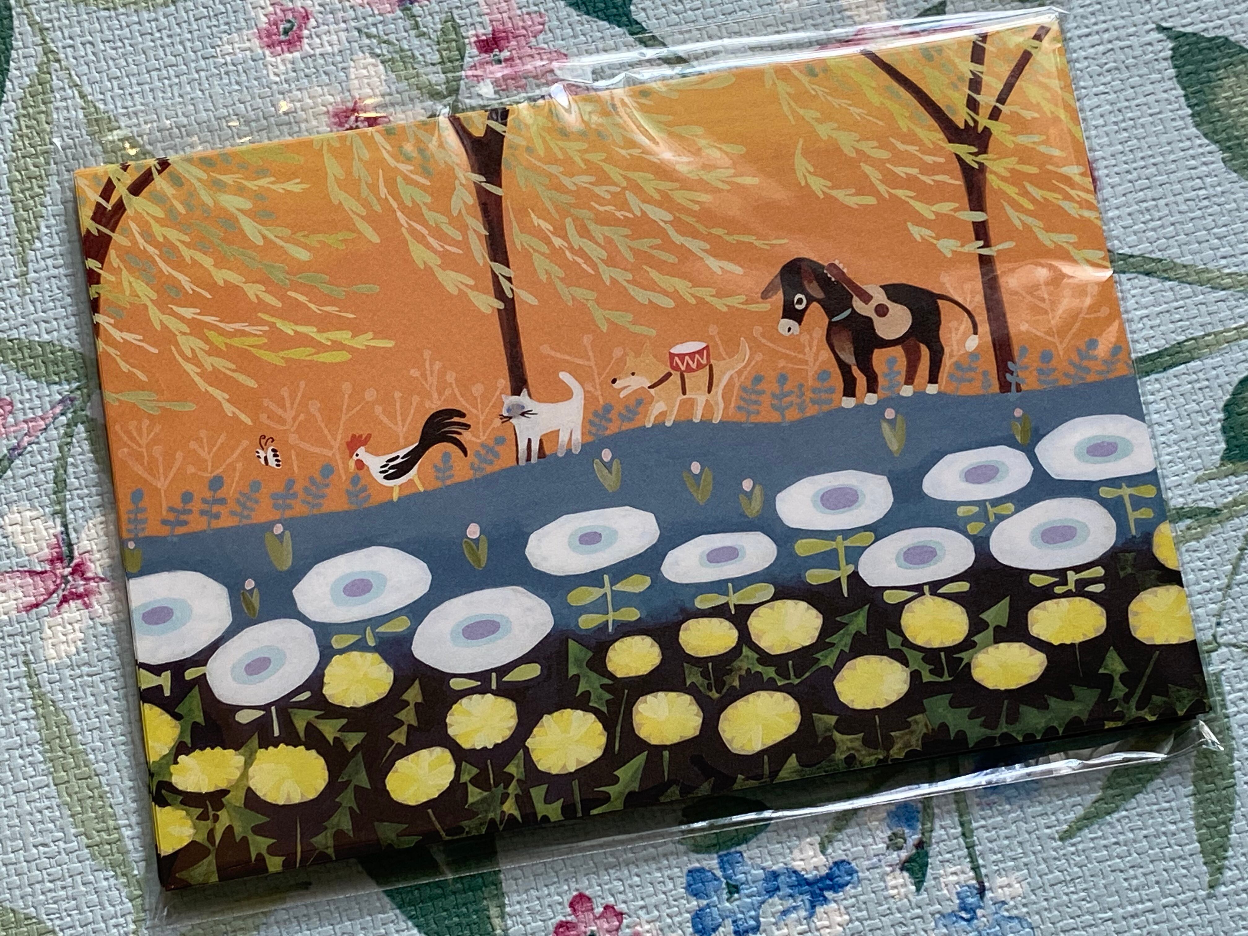 水彩画 イラストレーター ブレーメンの音楽隊 猫 一筆せん 便箋 コチカーニバル