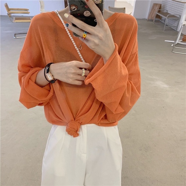 春夏の女性用アイスシルクルーズで薄い、長袖の薄いトップスの服、日焼け止めブラウス、セーター 1号婦人38360124599