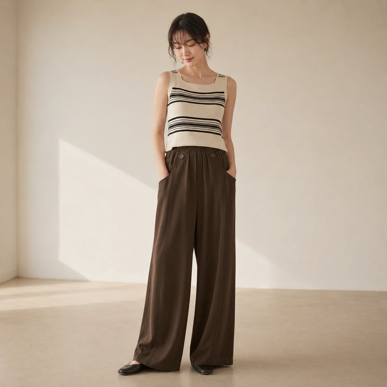 DARK BROWN RELAX WIDE PANTS