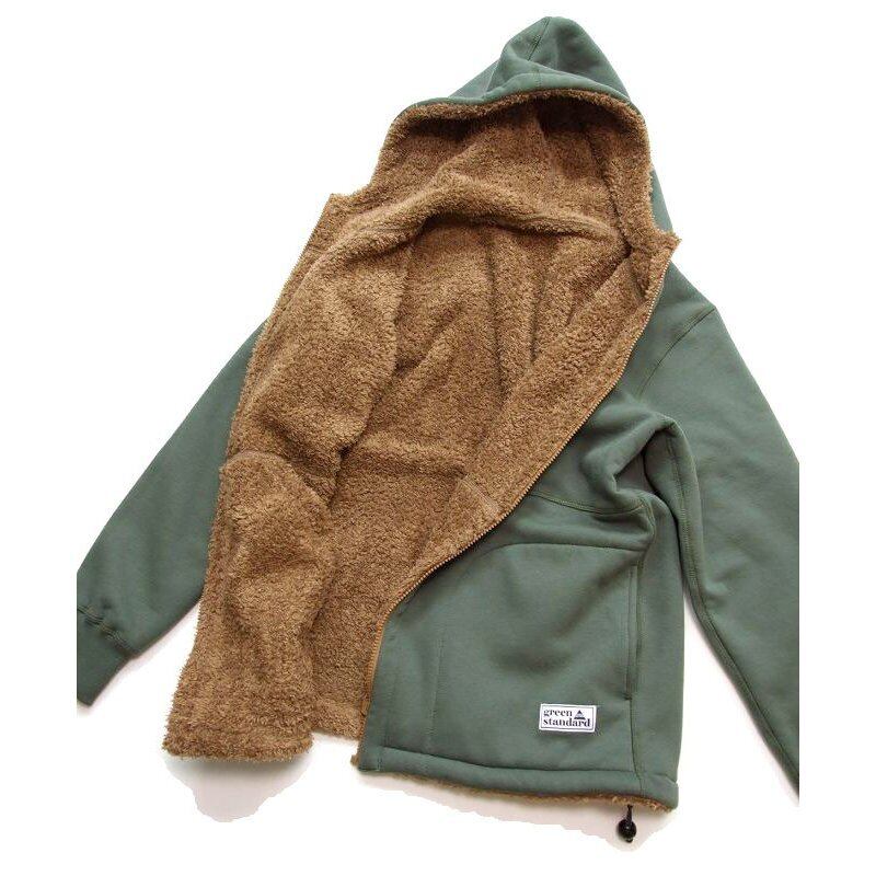 暖かいボアスウェット リバーシブルパーカー オリーブ×ブラウン系　grn パーカー GU131160　SWEAT × BOA REVERSIBLE  PARKA　もこもこリバーシブルパーカー　アウトドアにも最適♪