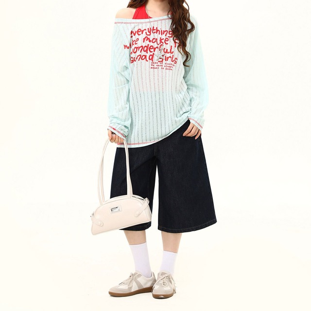 ステッチデザインレタリングシアートップス 1col   R02524