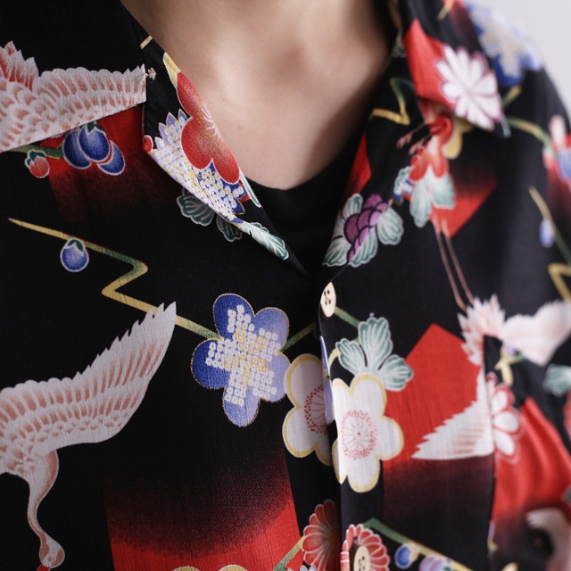 " 和柄 "  black base full pattern h/s shirt