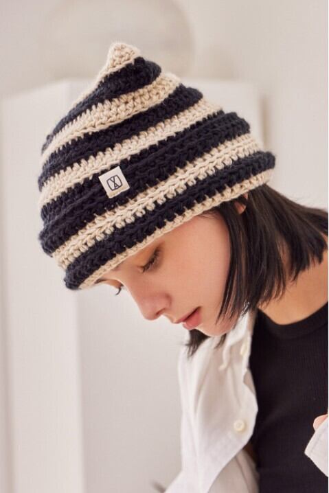 ☆RIIZE ソヒ 着用！！【VARZAR】Square Label Stripe Crochet Beanie