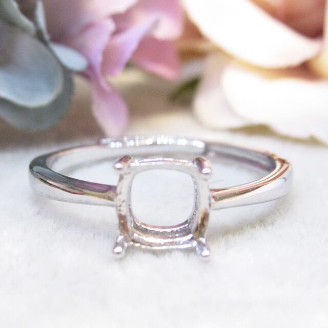 アウトレット6㎜ 丸スクエア 4爪 S925 リング台 SV