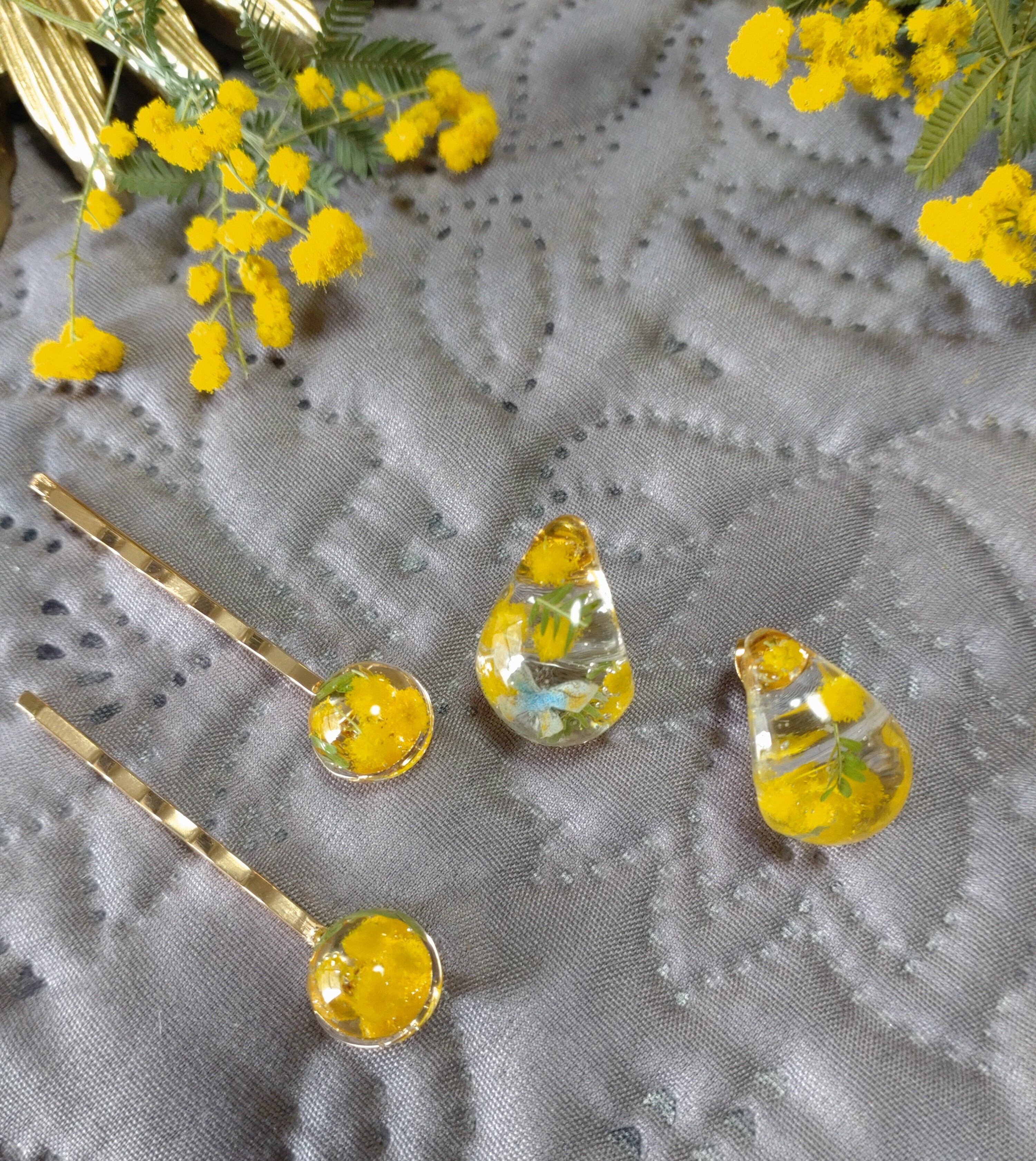 NO.77】レジンヘアクリップ ハンドメイド ドライフラワー ミモザ