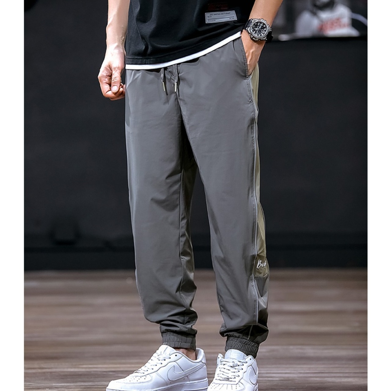 Side line pants tapered silhouette jogger pants ◇2color H0339