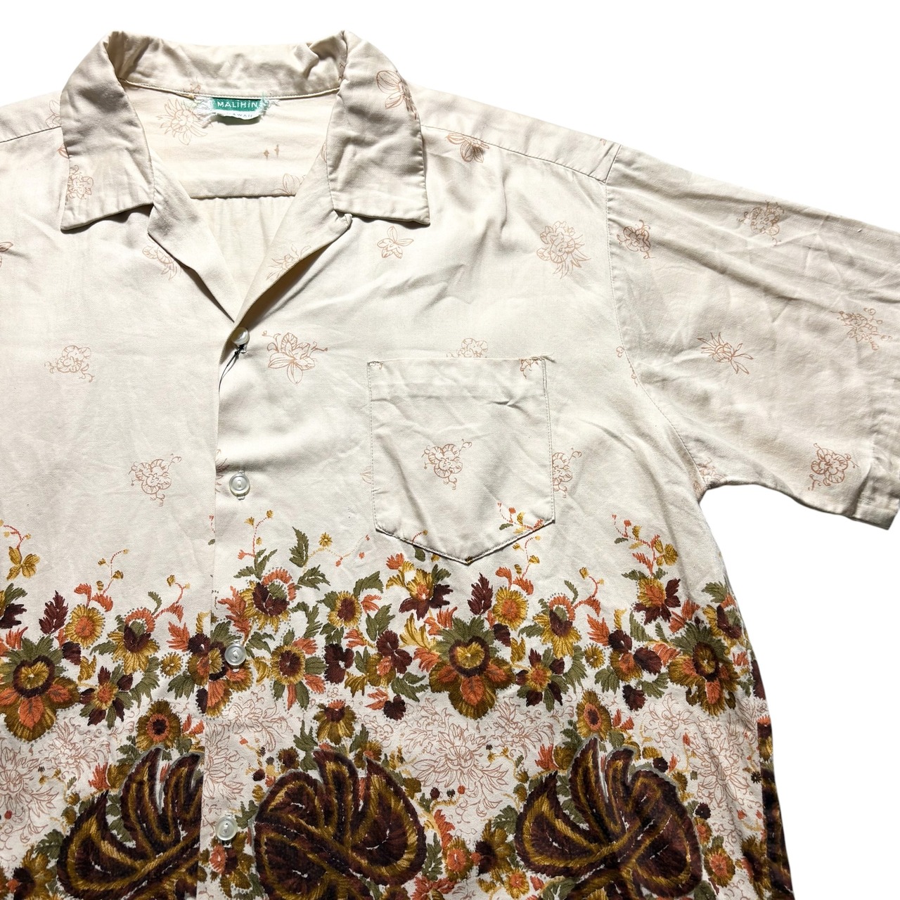 vintage 1960’s MALIHINI border pattern cotton hawaiian shirt