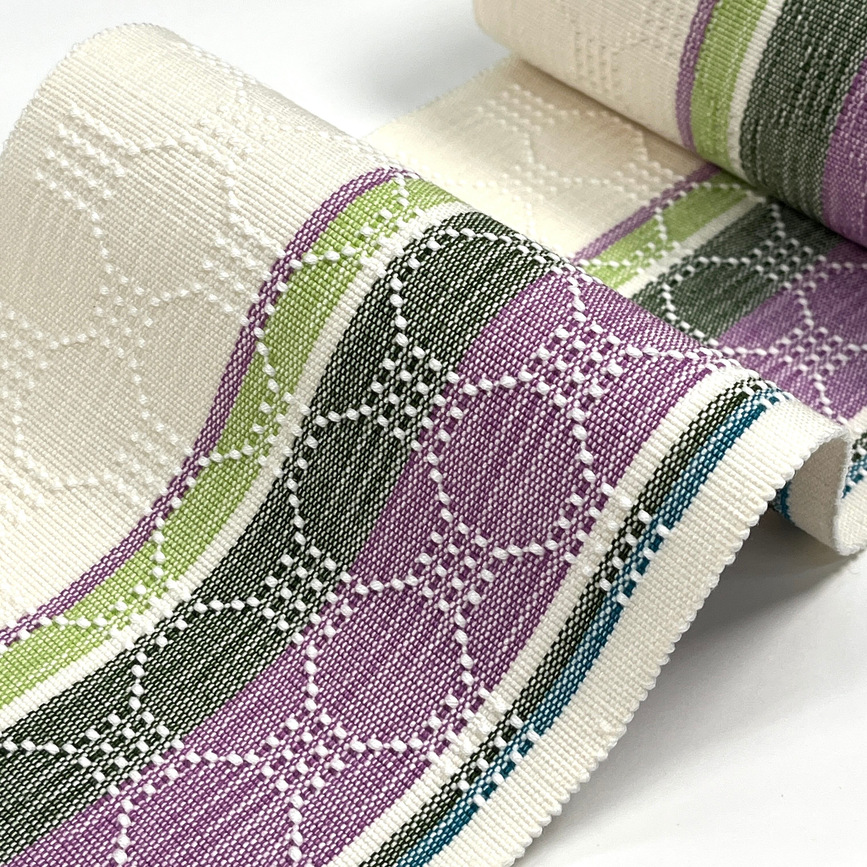 首里花織 半幅帯 クリーム色 薄紫（端処理込み） 4RK31083 | 十文字屋