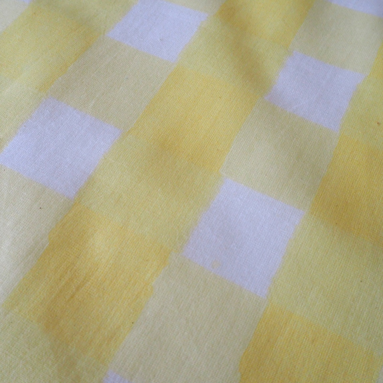 ブロックプリント生地【50cm単位】インド綿  チェック柄(大) 白×イエロー #50113-YL1