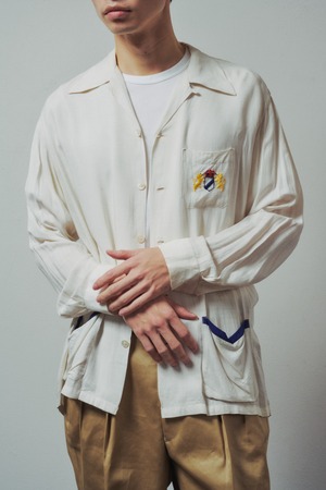 【極美品】50s special Vintage rayon open collar shirt mint condition made in USA ／ 50年代 スペシャル ヴィンテージ レーヨン オープンカラー シャツ ビッグサイズ サイズ16H 実寸L  アメリカ製 生成色 極上生地