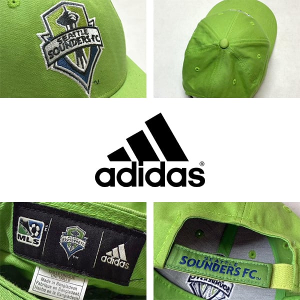 1点物◇adidasアディダスMLSサウンダースFC黄緑ベースボールキャップ