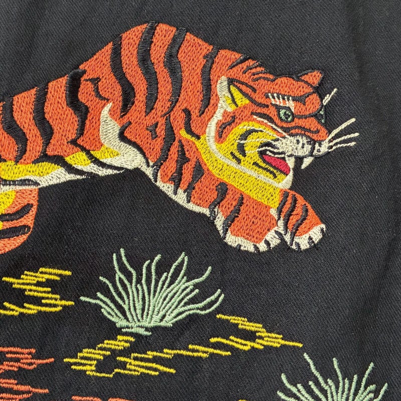 タグ付き新品!HOUSTON ヒューストン 虎刺繍リネン混ベトジャン(M) HOUSTON ヒューストン ベトジャン ベトナムジャケット 虎 トラ