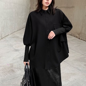 BLACK BALLOON SLEEVES LONG CUFFS WIDE DESIGN SHIRT 1color M-16091