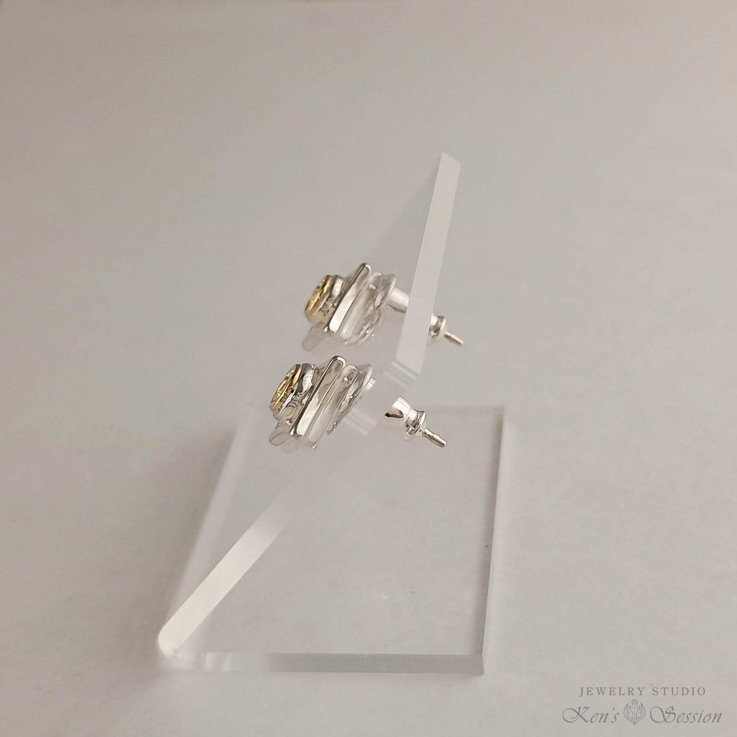 K18コンビダイヤ型スタンプピアス（K18,SV925：1SET） (fs-p-011-&K18