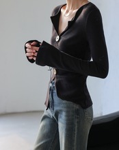 Big button slim long sleeve Top　T20091