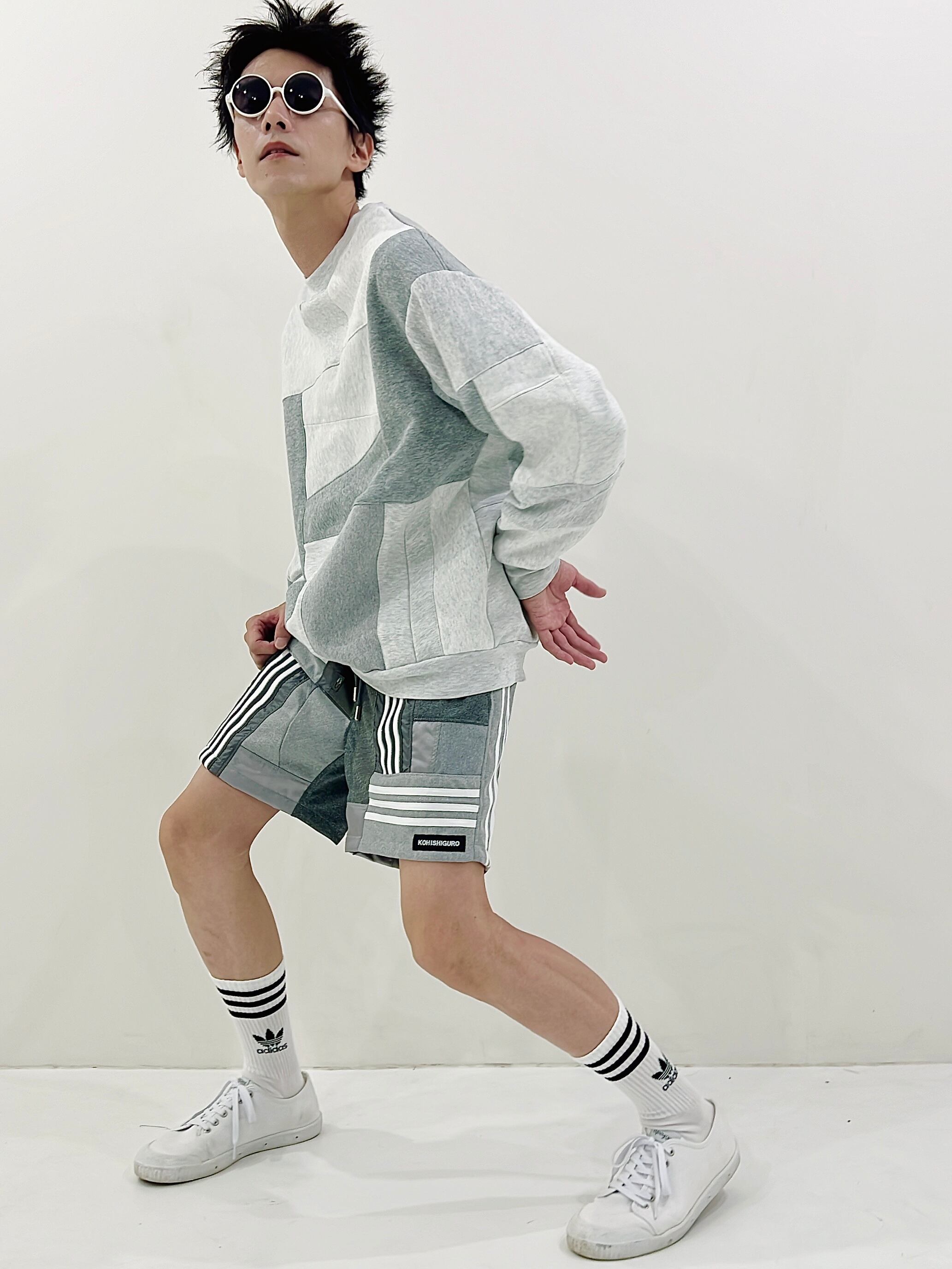 KOH ISHIGURO Upcycled Crazy Patchwork short pants -GRAY- Mens