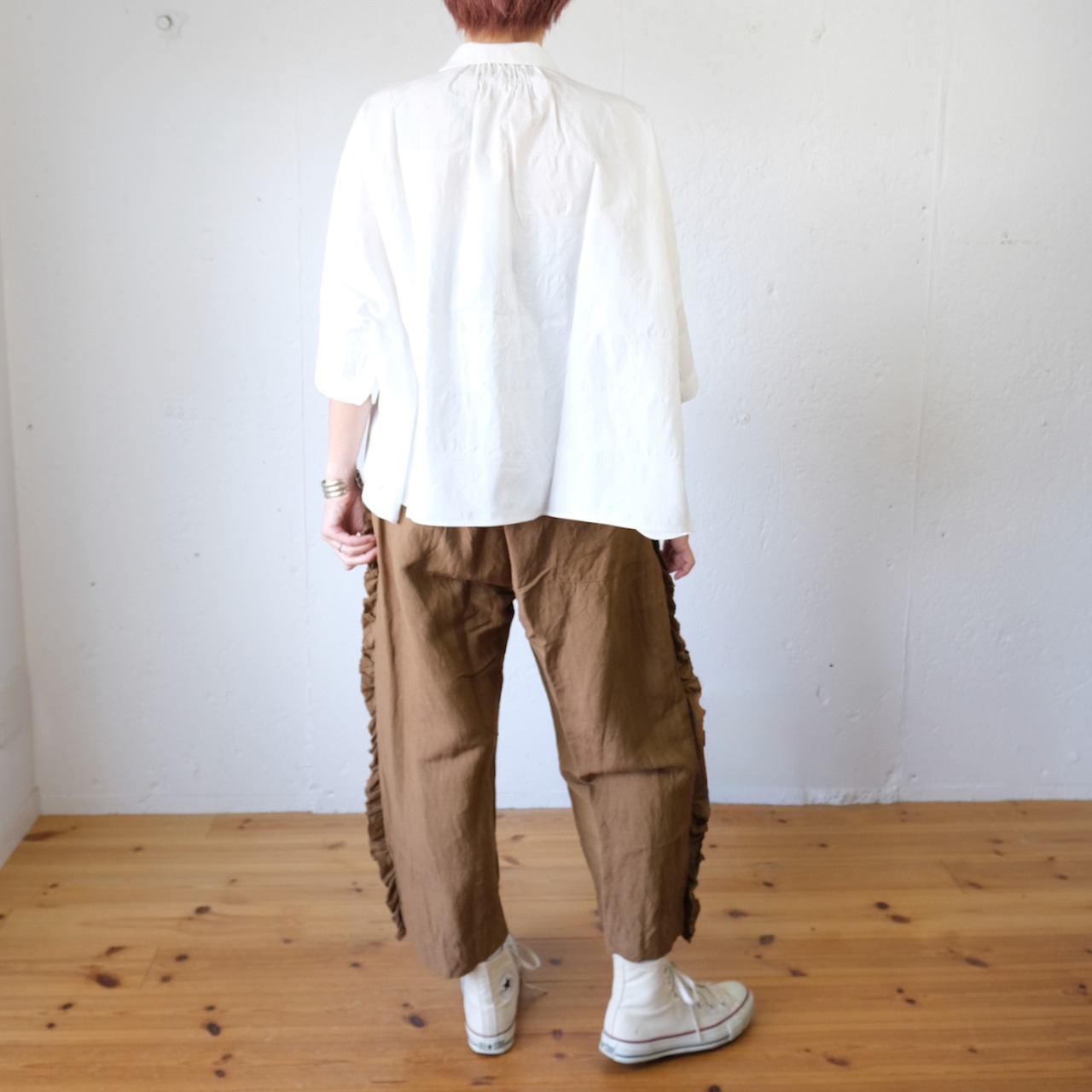 LABORATORY( ラボレイトリー) COTTON JACQUARD ORDINARY WIDE SHIRT BLOUSE LA393(ホワイト)