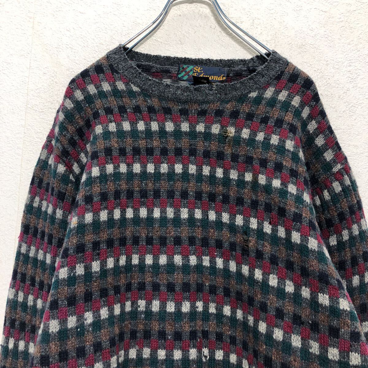 Lacoste IZOD 長袖セーター アメリカ古着 バーガンディ ストライプ柄 Lacoste IZOD 長袖セーター アメリカ古着 バーガンディ ストライプ柄