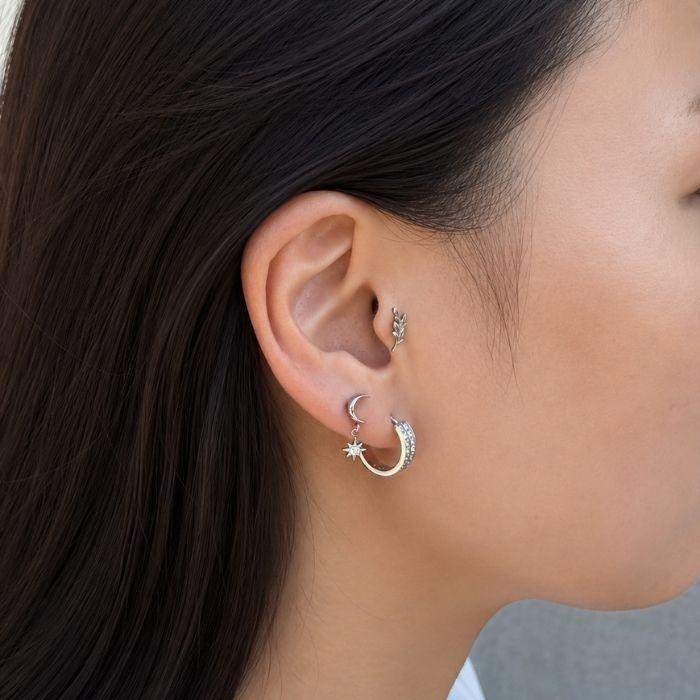 ボディピアス 18G 16G 14G 月 太陽 CZ 揺れる チェーン インターナル