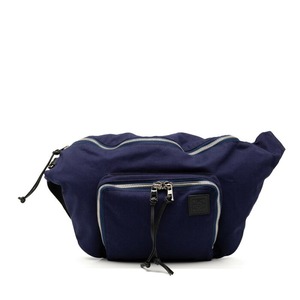 ロエベ アナグラムロゴ ウエストバッグ ボディバッグ バムバッグ ネイビー ブラック キャンバス レザー レディース LOEWE 【中古】