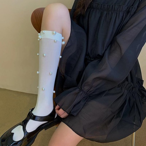 ホワイトストッキング パール薄手ソックス レディースサマー 大人ガーリー スウィート キュート カジュアル 夏物 タイツ 真珠 萌量不足62348080763