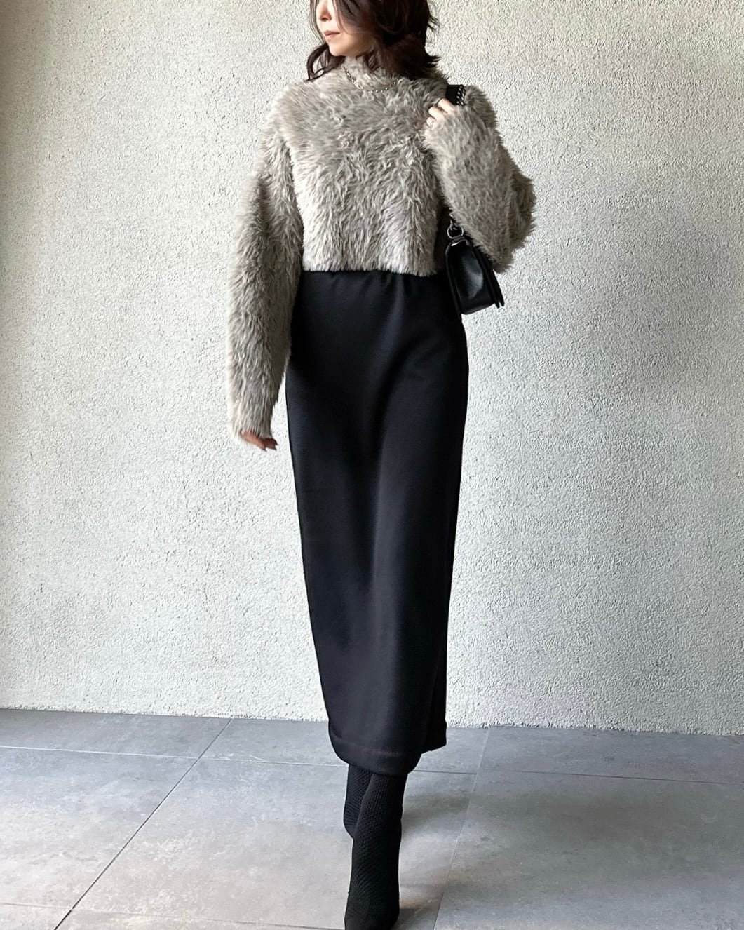 新品 SYSORUS×akko3839 タイトラッフルニットスカート ブラックL SYSORUS × akko3839 裏起毛サーキュラーニットタイトスカート 450