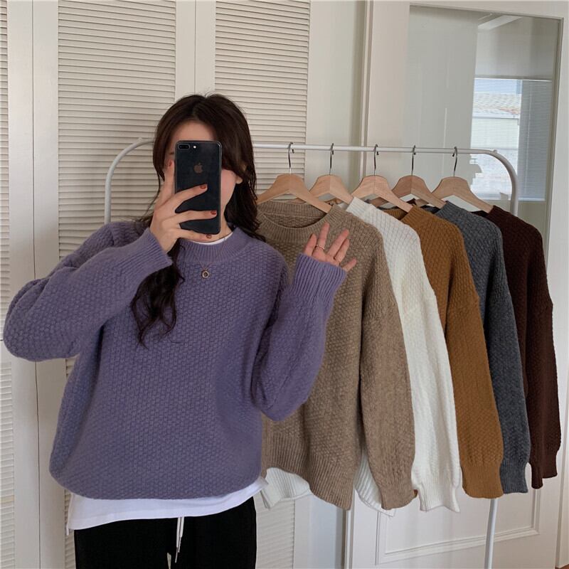 セーター トップス オータムウィンタールーズソリッド カラー ロング 秋物 冬物 ソリッドカラー 1号婦人12103722356