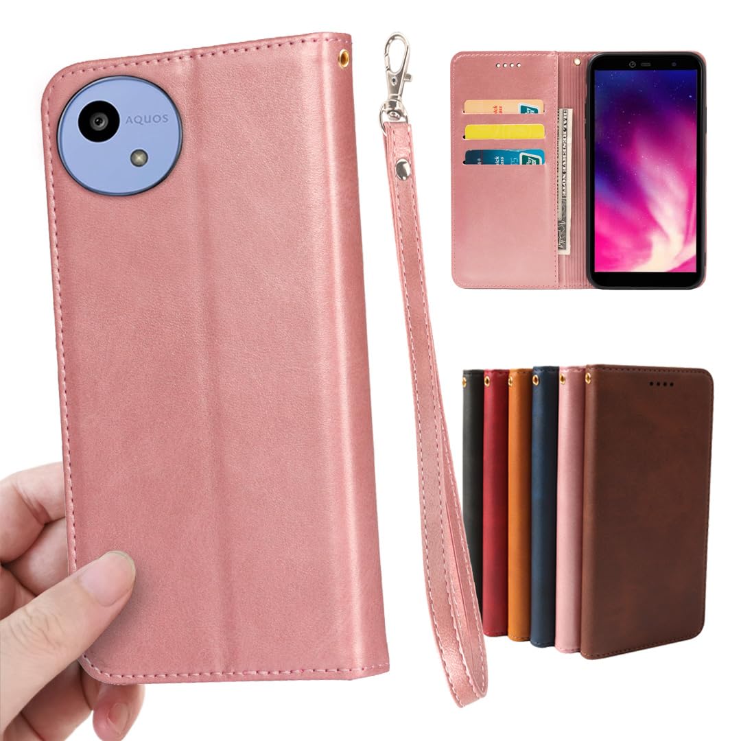 AQUOS Wish5 SH-52F SH-M32 ケース 手帳型 ストラップ 同梱 適用 アクオス ウィッシュ5 手帳型ケース ウィッシュ5ケース Aquoswish5 カバー 手帳 Aquoswish5ケース ウィッシュ5 手帳型カバー wish5 case 【GoKIGIoD】 財布型 内蔵マグネット 弱磁 カード収納 ストラップホール スタンド機能 耐衝撃 レトロ ピンク