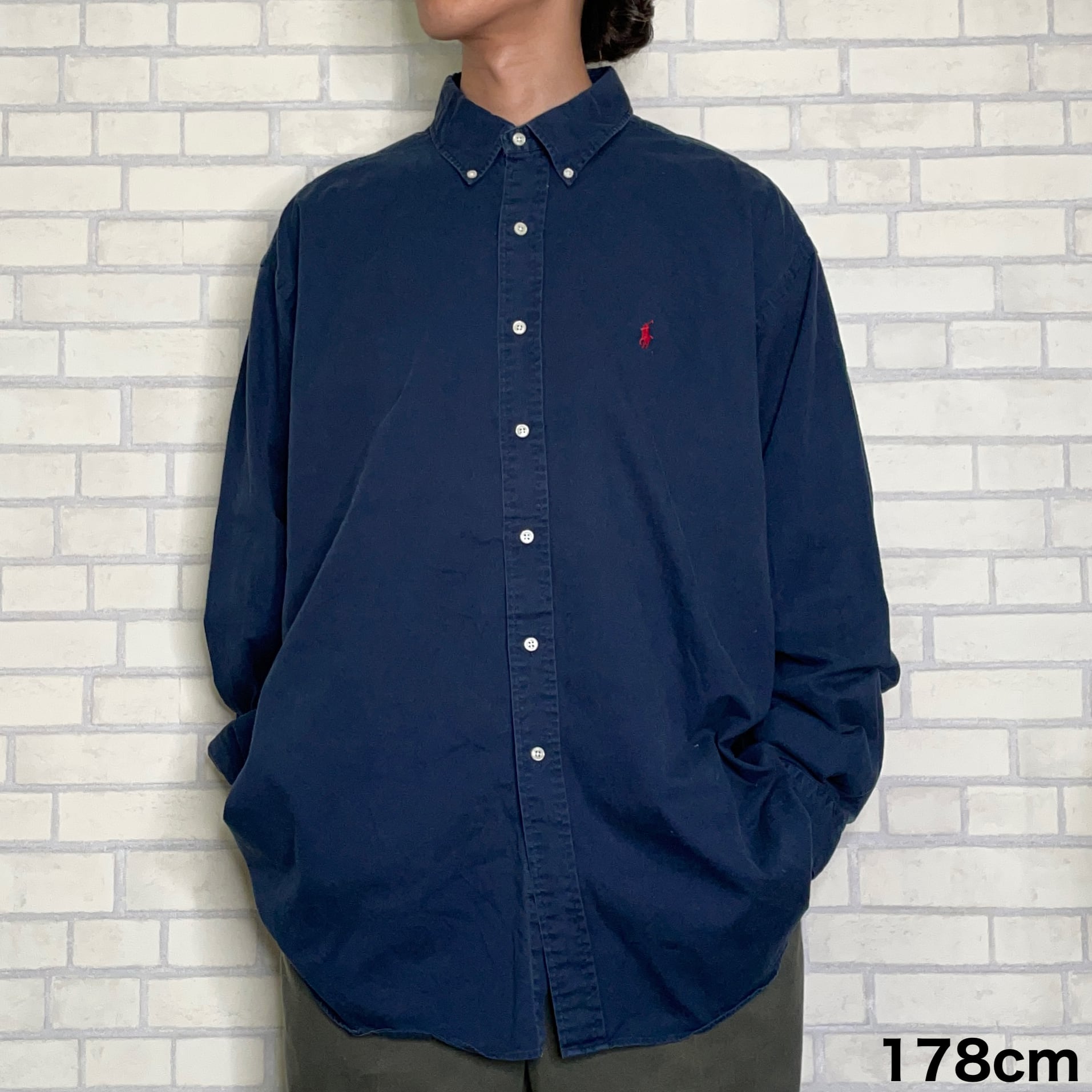 90-00s Ralph Lauren BDシャツ 青 XXL A596 刺繍 90's】Ralph Lauren 長袖シャツ XXL 刺繍 コットン100% | 古着屋OLDGREEN