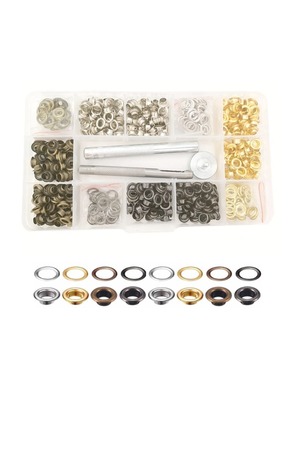 【特価処分】 レザークラフト 工具 ハトメキット 4種色400組 両面ハトメキット 底鋲 打ち具セット 5mm 穴あけ 打ち具 パーツ DIY 手作り ハンドメイド ベルト 布革細工 靴 収納ケース付き