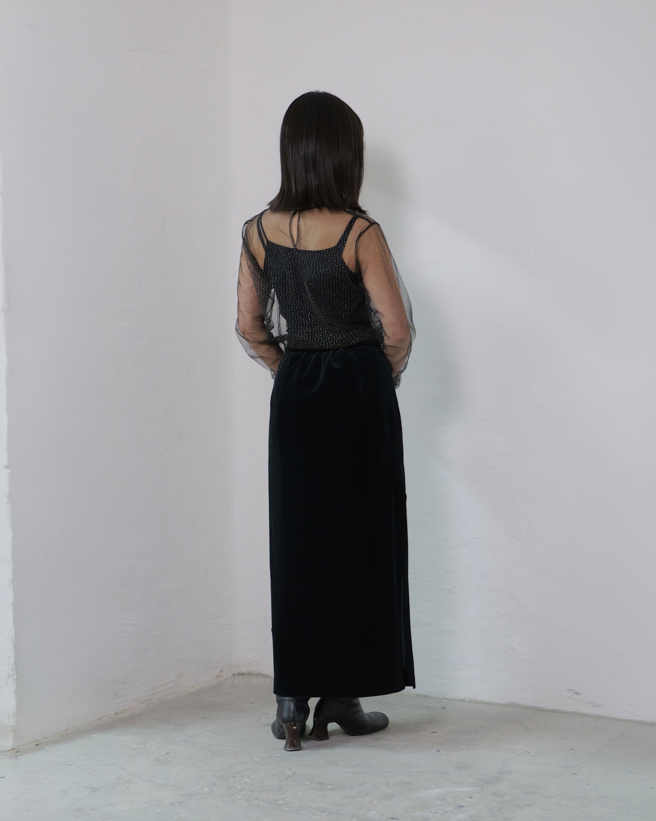 FOURAM - LAME TULLE STRIPE P/O :Black|ラメチュール/ストライプ/セカンドスキン